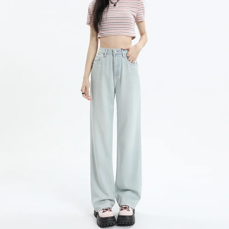 

Tencel Wide-leg Jeans Women's New High-waist, Slim and Loose Straight Trousers In Summer