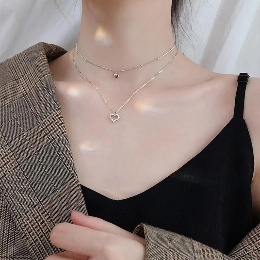 

Двухслойное ожерелье с подвеской в форме сердца для женщин и девушек, цепочка на шею