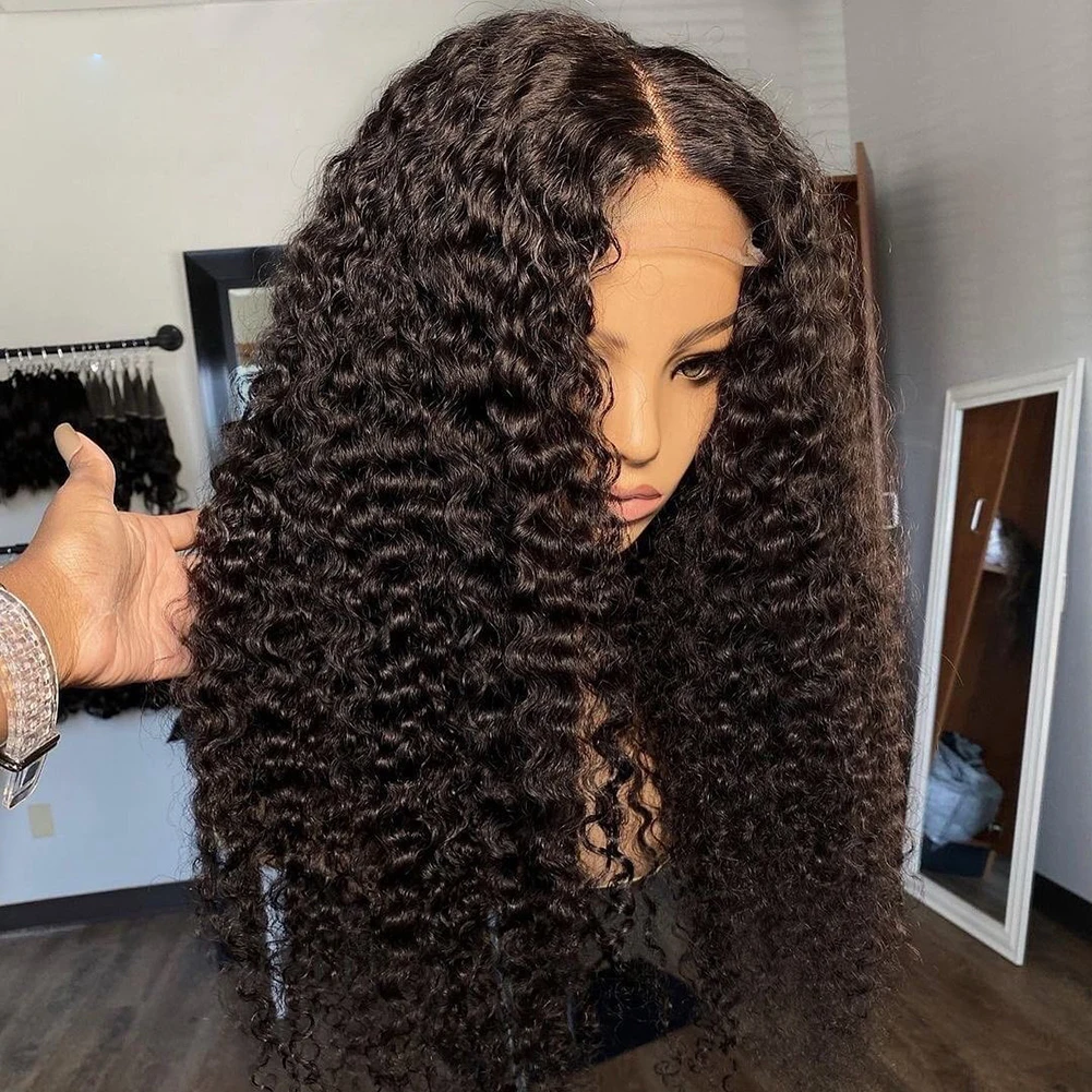 

Soft Long Natural Black 180 Density 26 Inch Kinky Curly Lace Front Wig for African Women BabyHair Preplucked Glueless Daily