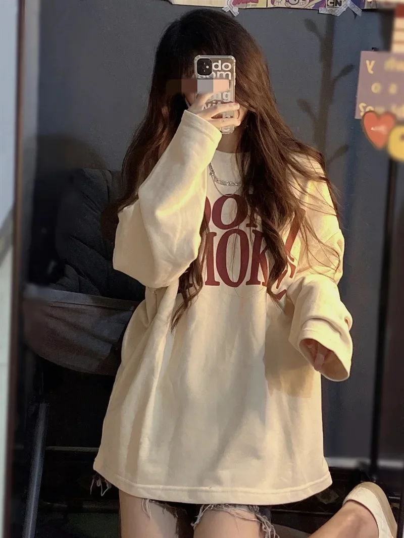 

Long Sleeve T Shirt For Women Autumn Korean Fashion Casual Clothes Loose Pullovers Tops Ropa de Mujer Letter Print T-shirts Tees