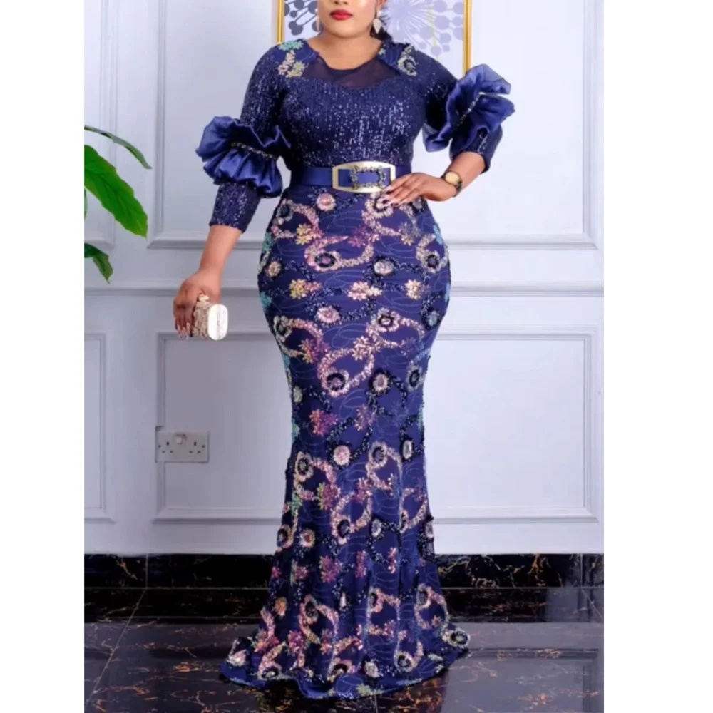 

2022 Christmas New Year Sequins Party Dress Luxury Design Sparkly Vintage Bodycon Maxi Long Dress Elegant Evening Vestidos Femme