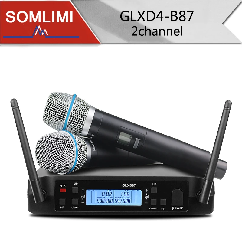 

SOMLIMI GLXD4 B87a Wireless Microphone 2 Channels UHF Professional Mic For Party Karaoke Church Show Meeting