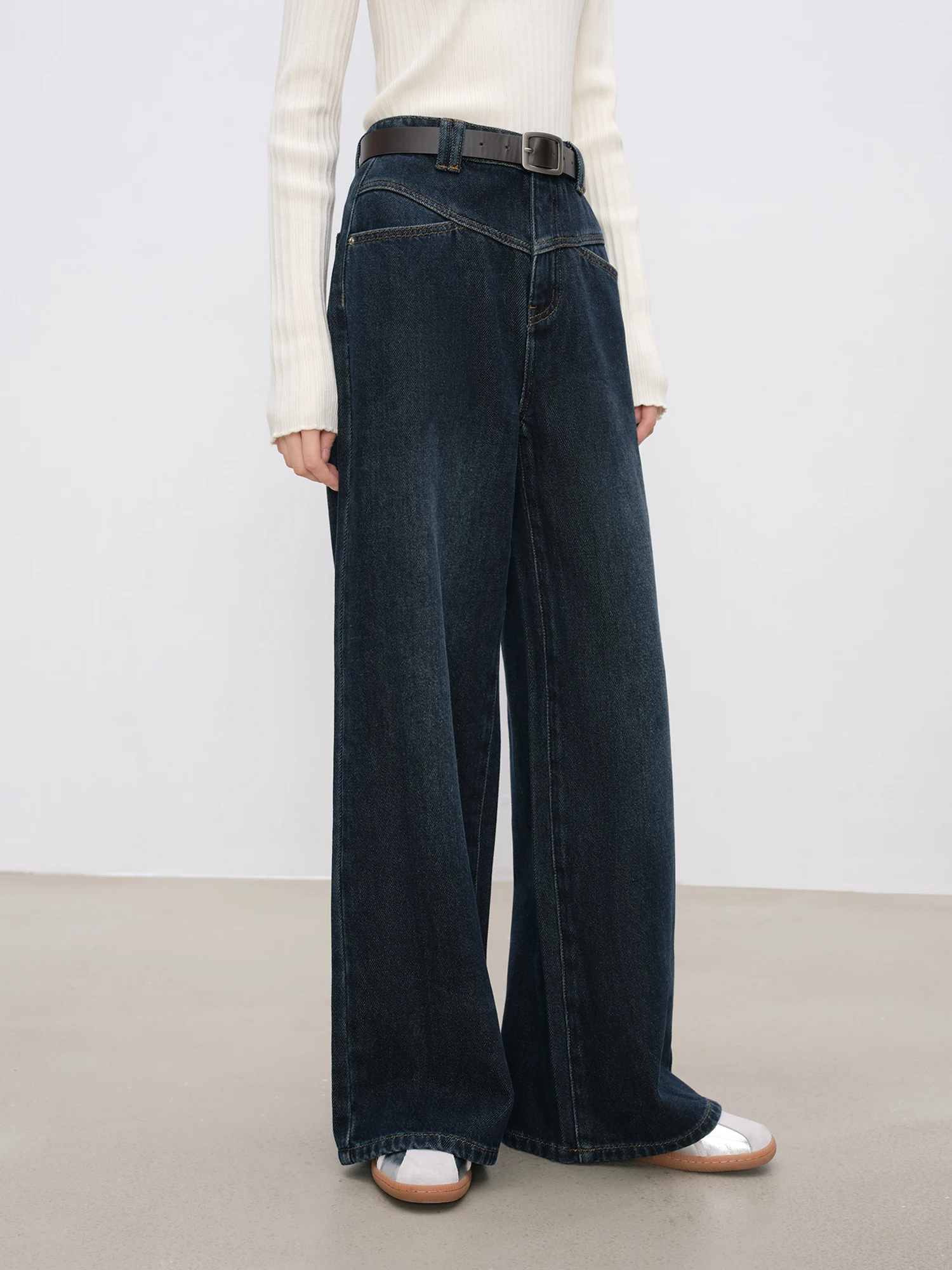 ZIQIAO женские зимние джинсы темные джинсовые синие легкие флисовые прямые на