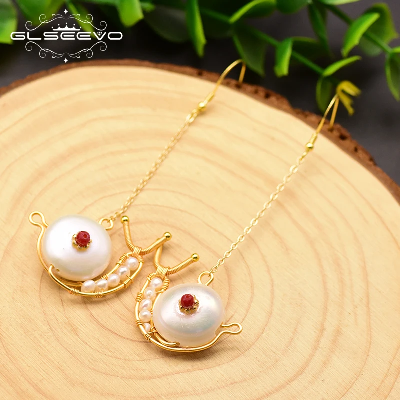 Женские серьги-подвески с жемчугом и пресноводным |