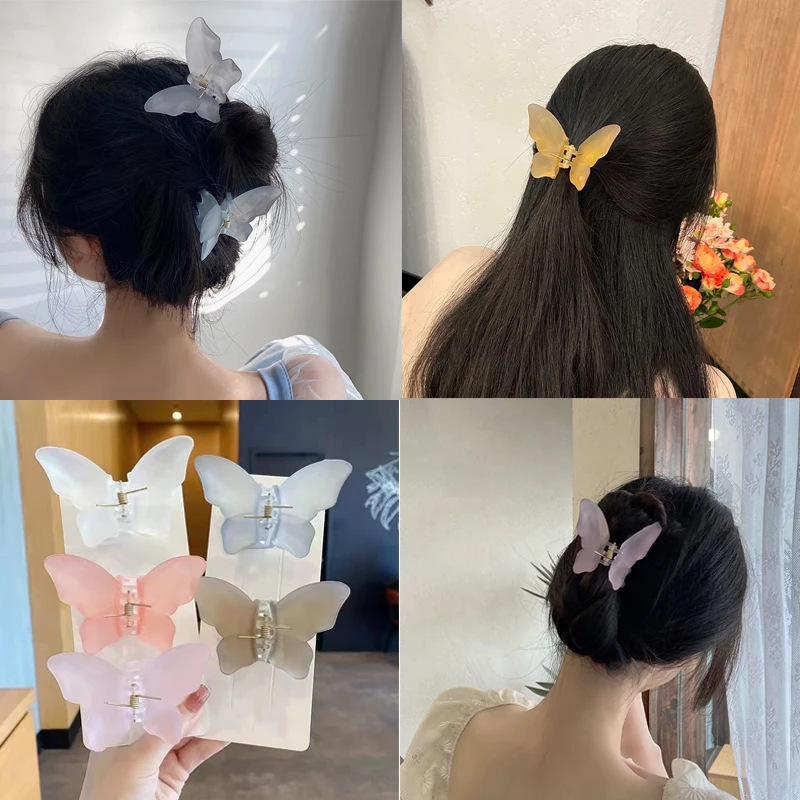 

Acrylic Butterfly Hair Claw Clips Fashion Jelly Hairpin Small Crab Hair Clip Gradient Transparent Color Barrettes Headress