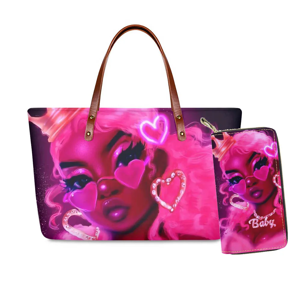 

Fashion Large Capacity Causal Shoulder Bags for Women 2022 Cartoon African Girls Printing Handbags Retro Travel Shopper Tote Bag