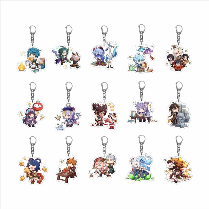 

Anime Genshin Impact Hutao Xiao Cosplay Keyrings Acrylic Figure Paimon Zhongli Ganyu Keychains Kawaii Bags Key Chain Fans Gift