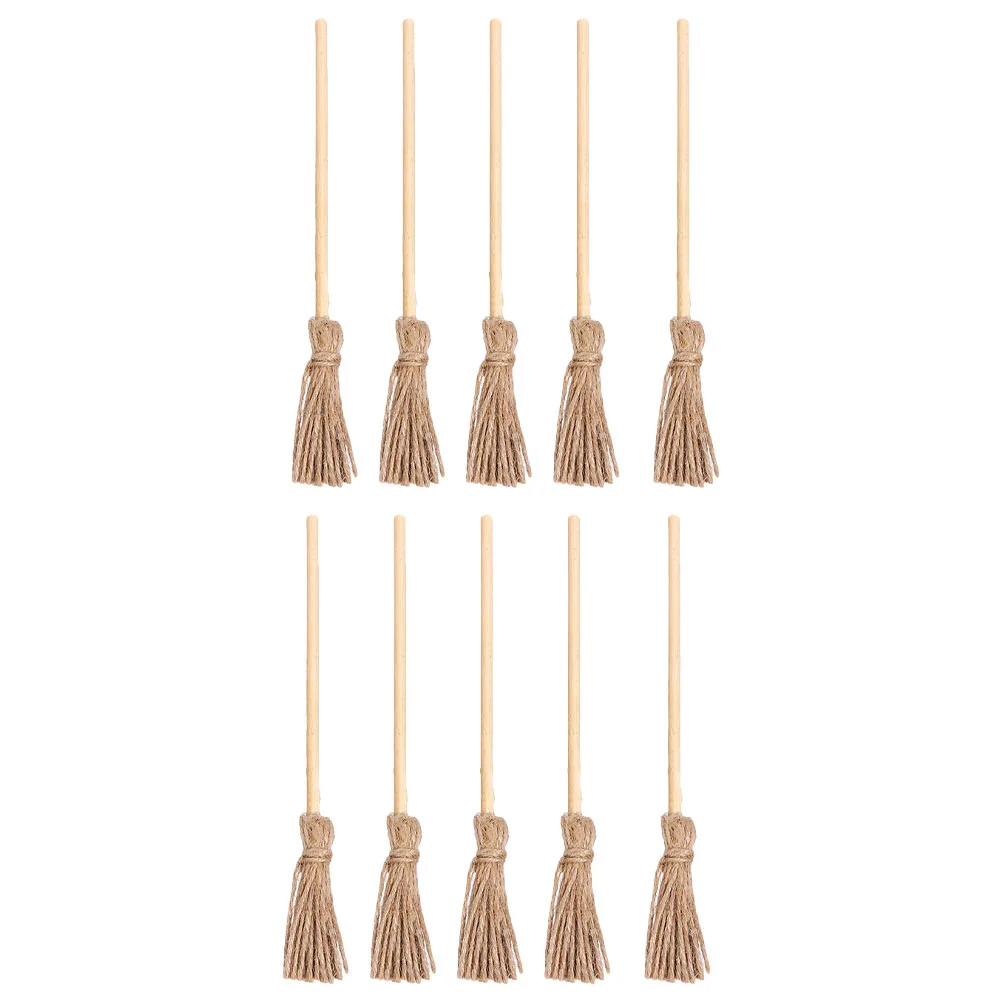 

10 Pcs Miniture Decoration Rope Broom Artificial Props Miniature Decorative Wooden