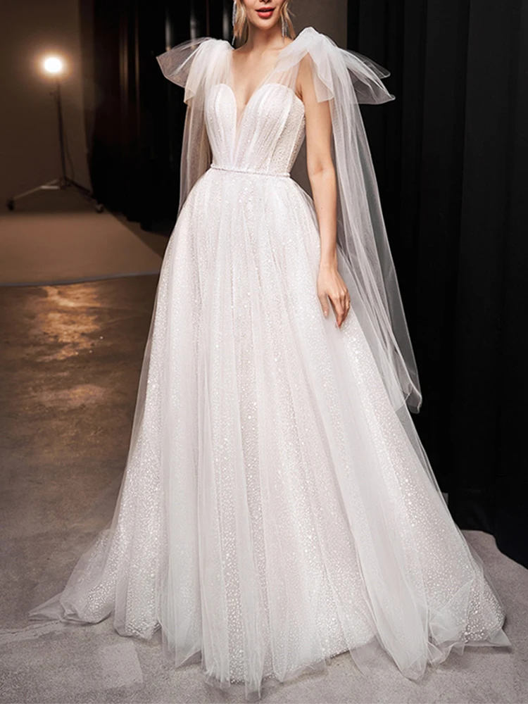 

Женское свадебное платье с блестками BlingBling, кружевное платье из тюля на тонких бретельках со шлейфом, лето 2022