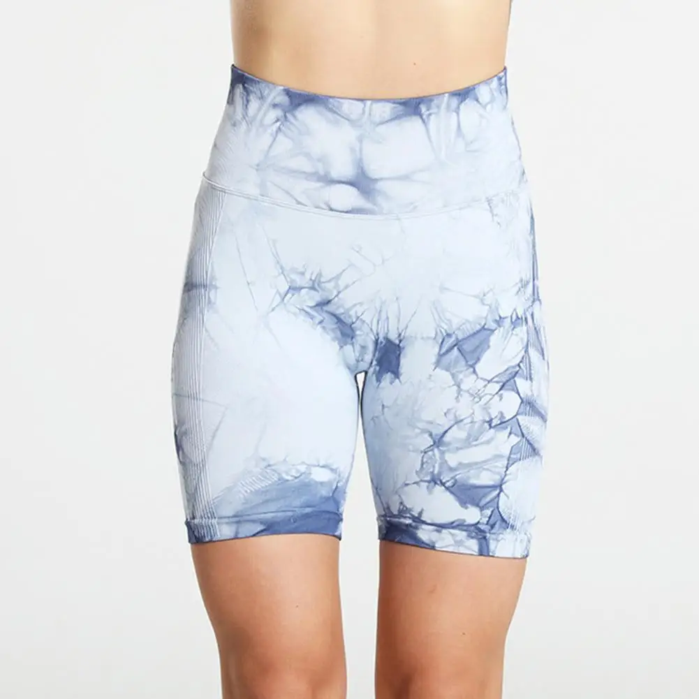 

Fitness Shorts Women High Waist Skinny Push Up Ruched Tie-Dye Print Lounge Shorts Summer Hip Tight Shorts Activewear Shorts