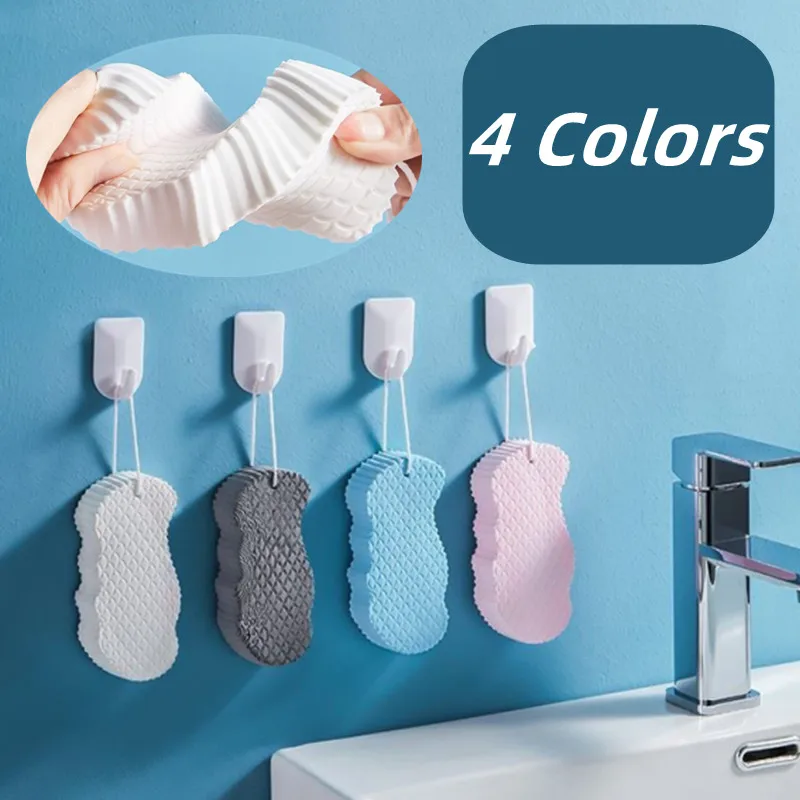 

4 Colors Sponge Bath Artifact 3D Elastic Body Cleaning Dead Skin Removal Back Rubbing Ash Scrubber Lanyard Design Bath Tools