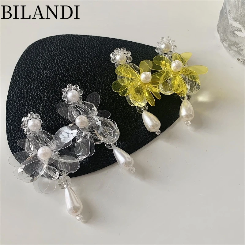 

Bilandi Modern Jewelry Transparent Glass Beads Drop Earrings Pretty Design Simulated Pearl Hanging Dangle Earrings For Woen