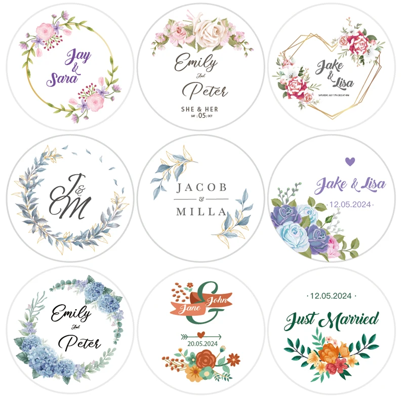 Персонализированные круглые наклейки для украшения свадебной вечеринки Черный