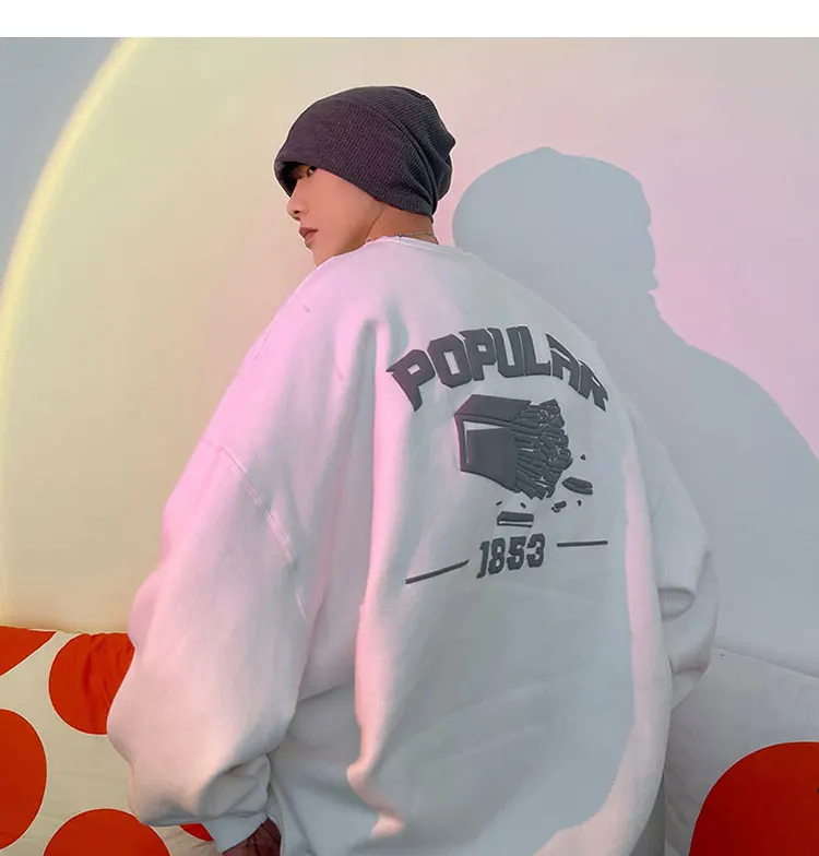 

3XL Autumn Pullover Men Printed Jumpers Fashion Street O-Neck Loose Pullover Clothing Tops Male Plus Size