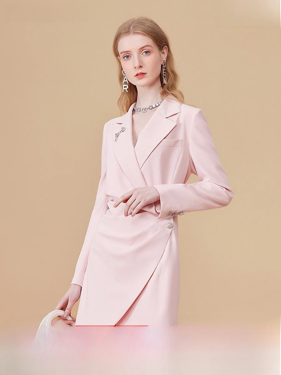 Coven Garden Autumn New Pleating Lapel Suit Dress Commuting Women Wear