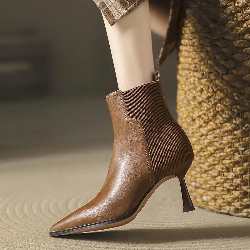 

Size 33-40 2022 New Arrival Soft Genuine Leather High Heel Women Boots Pointed Toe Fashion Sexy Female Winter Shoes Ankle Boots