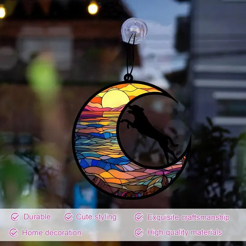 Витражная стеклянная подвеска в форме собаки Ловец Солнца Луны памятное