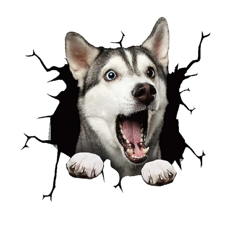 

Rear window puppy broken window stickers electrostatic simulation 3d french bulldog car vinyl stickers decals Oem PVC 13cm