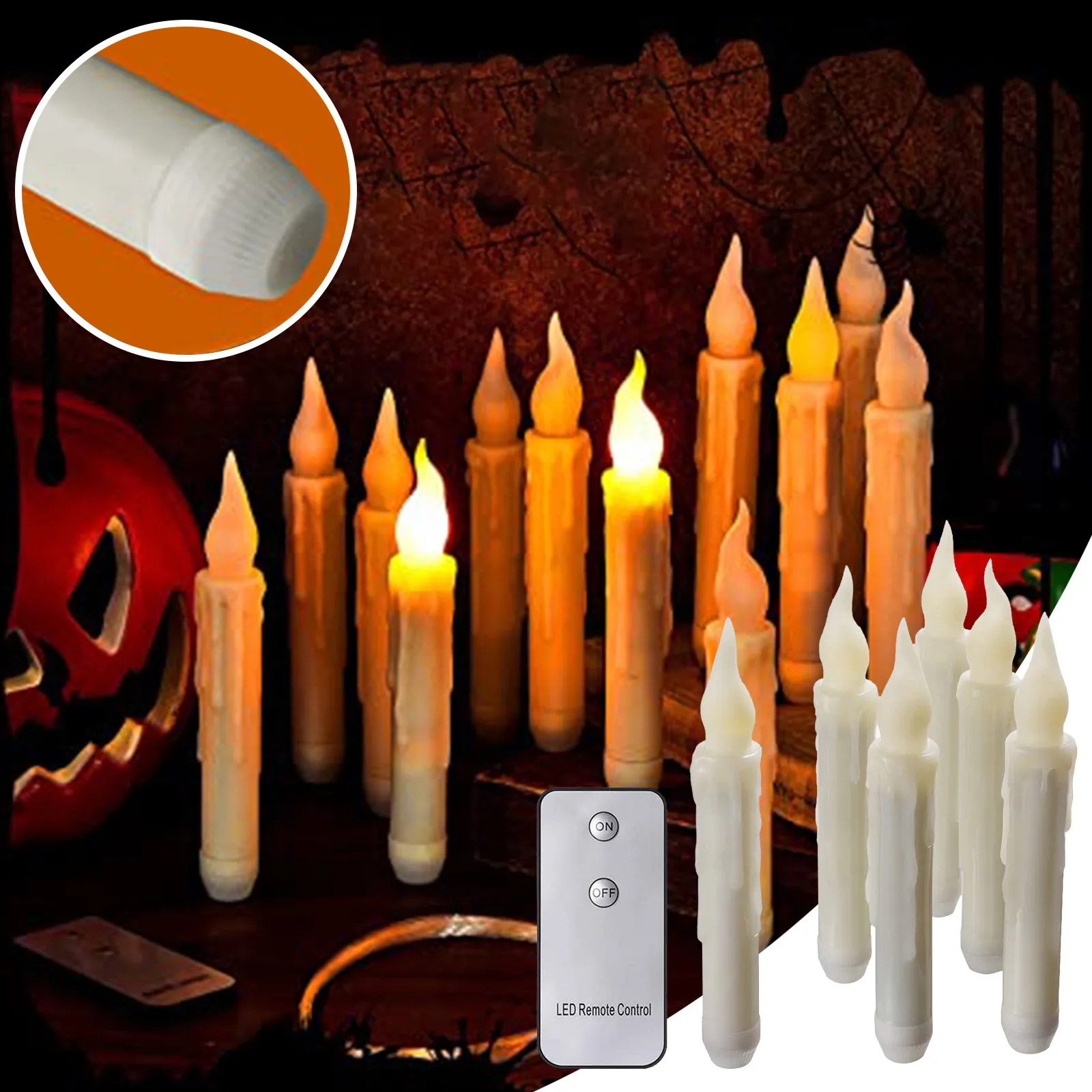 

Упаковка из 12 желтых мерцающих светодиодный ных свечей с дистанционным управлением, пластиковые беспламенные конусные свечи с дистанционн...