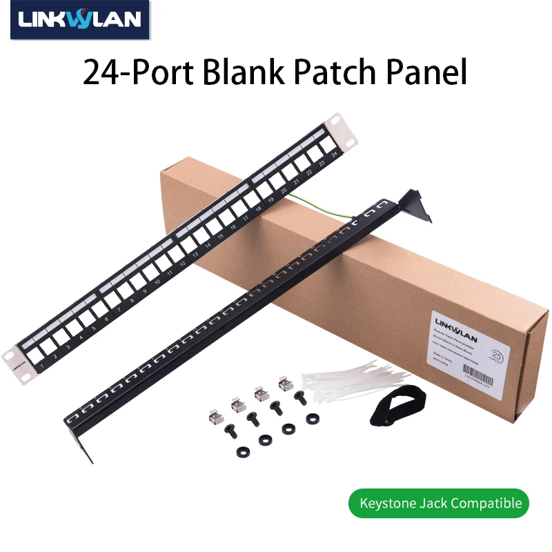 Painel Modular em Branco com 24 Portas Placa Frontal com Campo de Etiqueta 1u 19 Polegadas Descarga do tipo Keystone