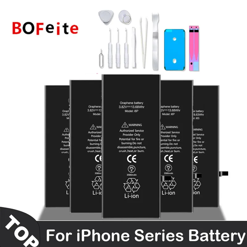 Enlarge Replacement Battery for Apple iPhone 5S SE 6 6S 7 8 Plus X XS MAX XR 11 12 13 14 Li-polymer Built-in Lithium Battery With Tools