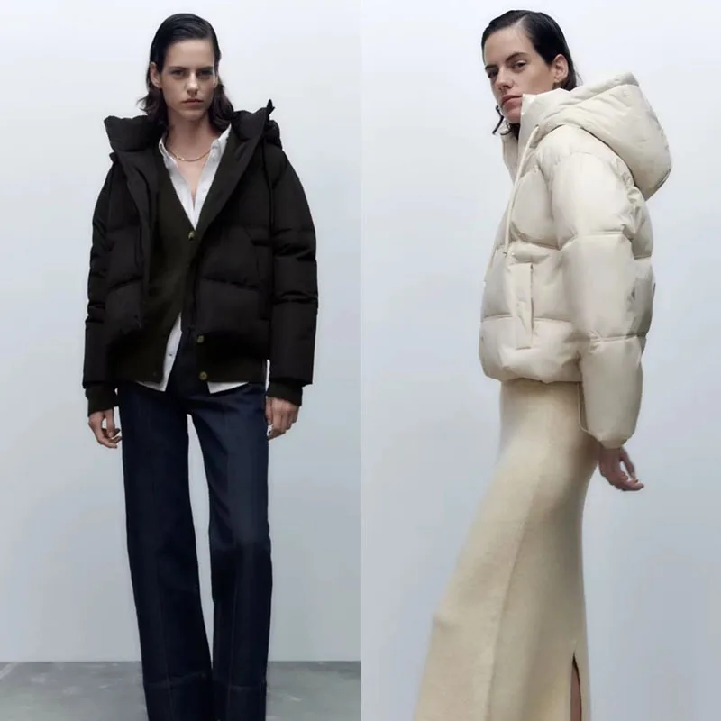 KoHuiJoo  Fashion Loose Casual Cotton Padded Jacket Women Outerwear New 2022 Hooded Drawstring Down Cotton Parkas Coat White