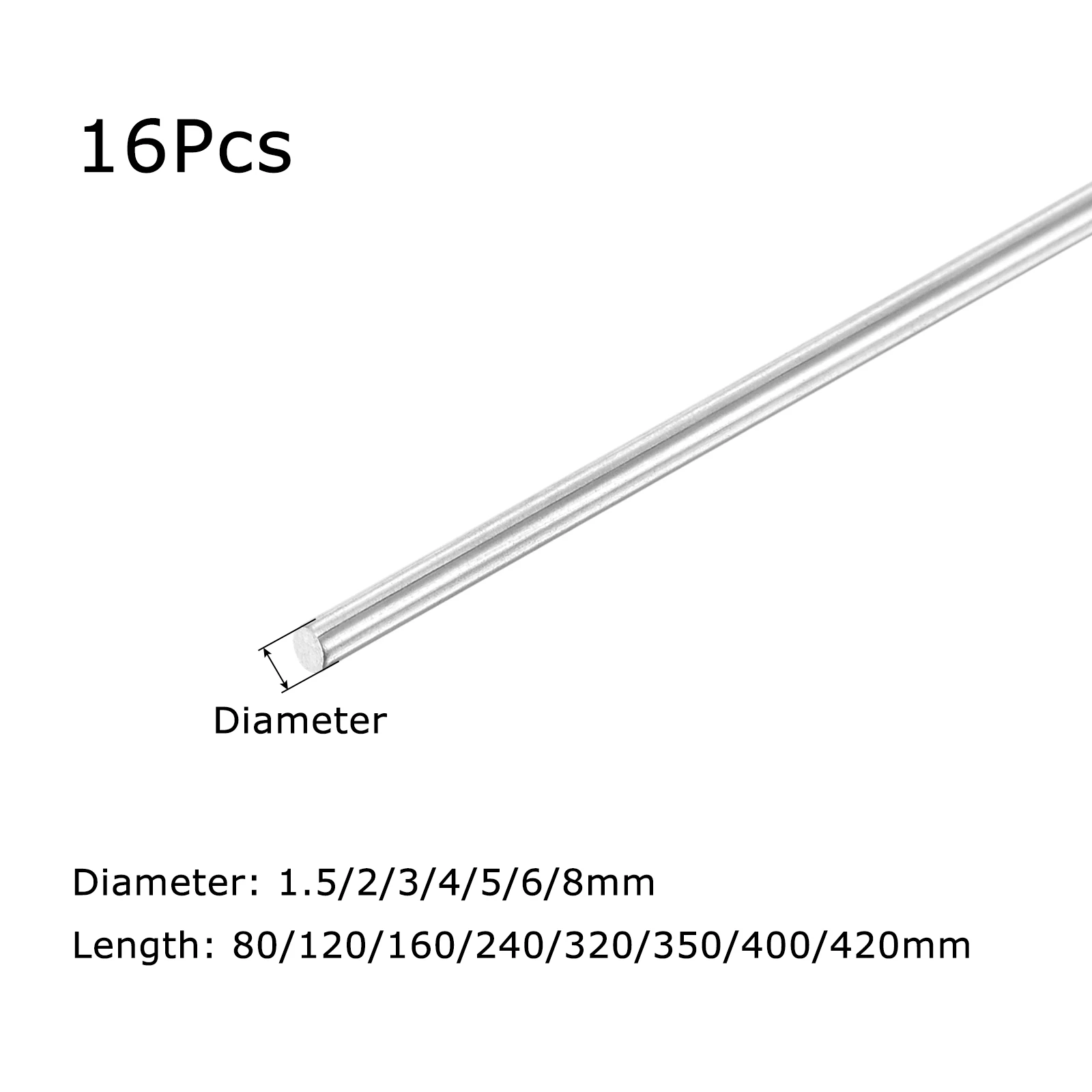 16 шт. стержни из нержавеющей стали 304 диаметром 1,5/2/3/4/5/6/8 мм, линейный вал, твердые круглые стержни для рукоделия, модели автомобиля, вертолета