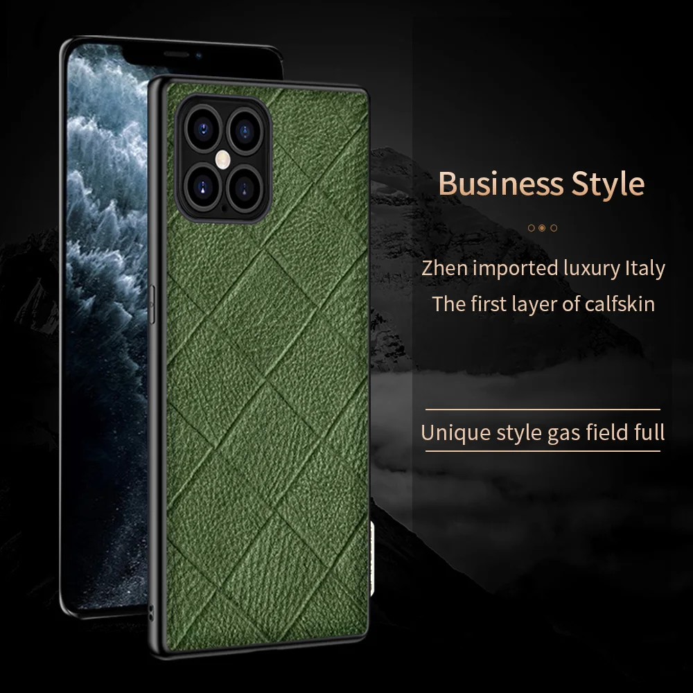 Genuine Leather Rhombus Grain Cell Phone Cases For Iphone 12 Pro Max 12 Max 11 Pro Max X Xs Max Xr 7 8 Plus Se 2020 Cover