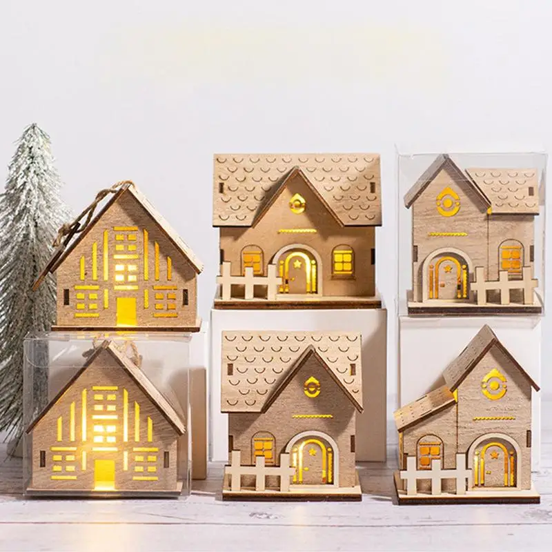 Светодиодная домашняя деревянная фигурка дома на батарейках зимний пейзаж