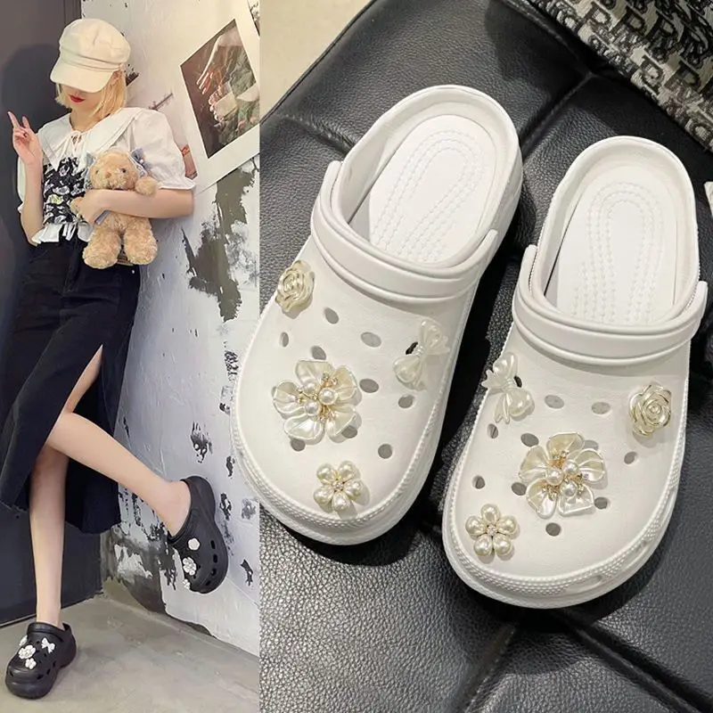 

8 шт. жемчужный цветок обуви Кроксы шармы дизайнерская упаковка сделай сам украшение аксессуары пряжка зажим для крокса для женщин девушек ...