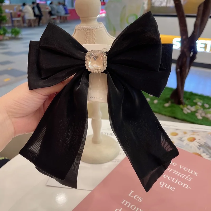 Korean Fabric Ribbon BowKnot Brooch Pins Crystal Shirt Bow Tie for Women High-end Wedding Party Brooches Clothes Accessories