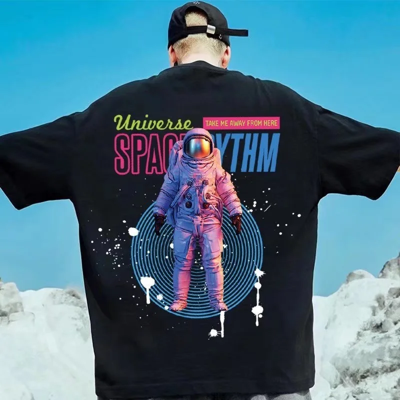 

New Summer Fashion Oversize Short Sleeved Men T-Shirt Loose Funny Space Elements Anime Print Men's Unisex T Shirt Couples Top