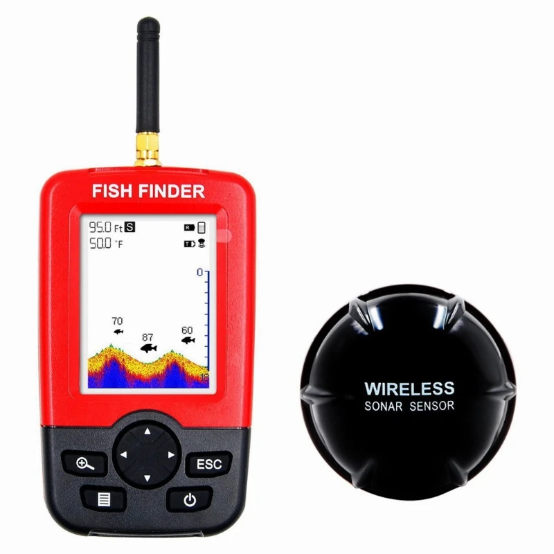 Kayak Boat Fishfinder Portable Fish Depth Finder Water Handheld Fish Finder Transducer with LCD Display Easy to Use