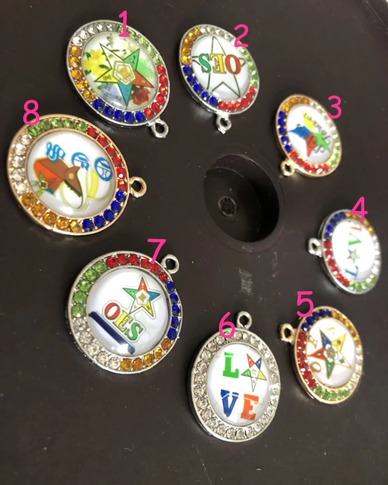 1Pcs 28mm Crystal OES Shield Bling Colorful Circular Pendant DIY Order Of Eastern Star PWN Necklace Charm Accessory OPP40 - купить по