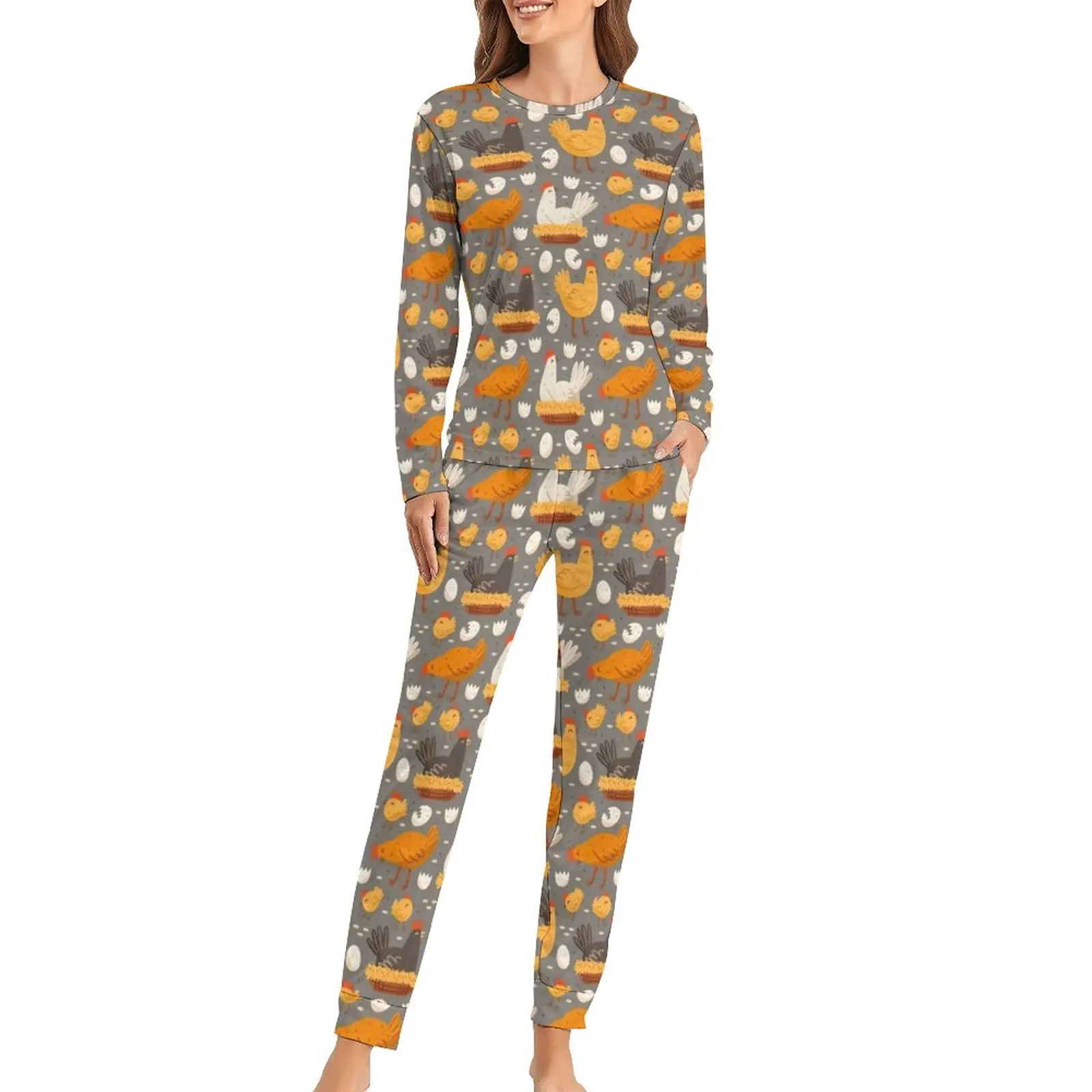 Забавные пижамы с куриным принтом курица на гнезде яйцо ночь одежда для сна