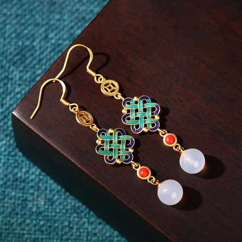 Китайские висячие серьги с узлом