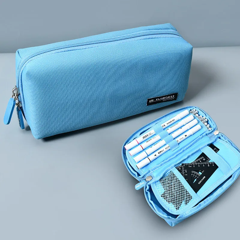 

Simple Large Capacity Pencil Case Canvas Estuche Stationery Storage Bag Solid Color Girls Trousse Scolaire Student Stationery