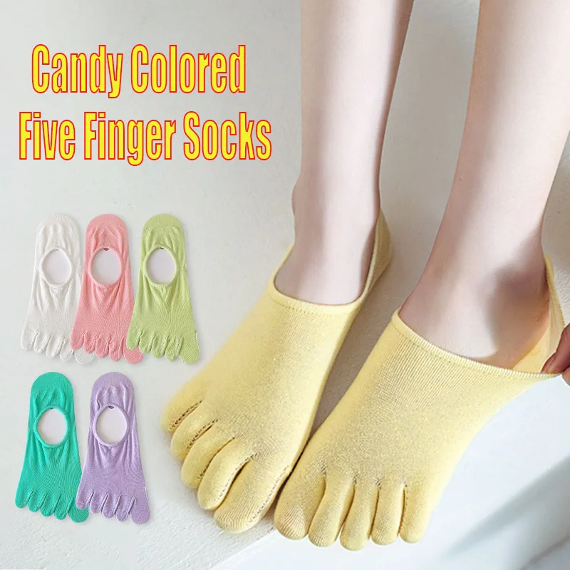 Women Five Toe Socks Solid Color Four Seasons Breathable Comfortable Candy Sock Cute Girl Sox Fashion Ultrathin Boat Sokken