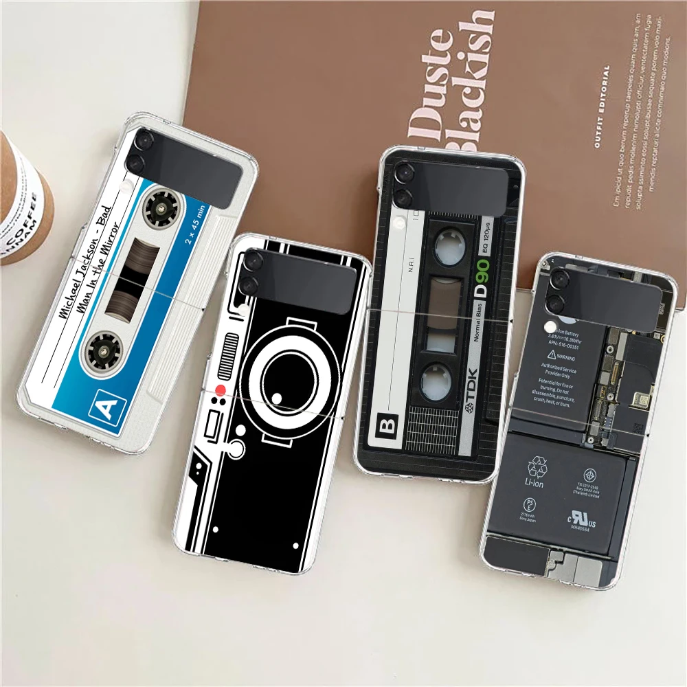 

Vintage Tape Camera Gameboy ZFlip4 ZFlip3 Phone Case For Samsung Z Flip 3 Transparent Hard Shell Z Flip 4 Galaxy Cover Folding