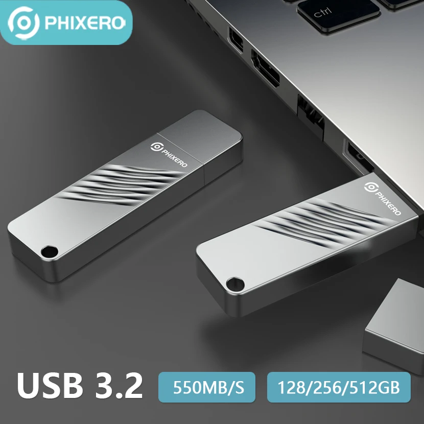 

PHIXERO Mini Solid State U-Disk USB 3.2 Flash Drive Stick Pendrive 128 256 512 GB Memory Storage Pen Driver Disk On Key USSD 3.0