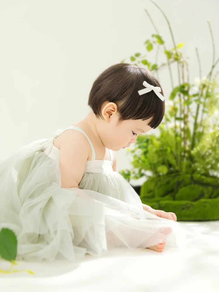 Платье для девочек платье фотосъемки зеленая сетка пушистые подтяжки юбка