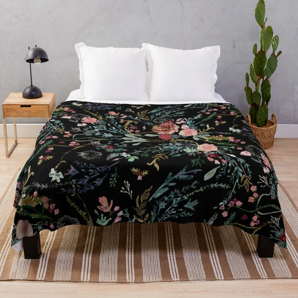 

Cobertor fino do lance floral da meia-noite