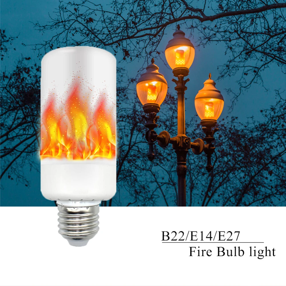 

New Arrival E27 E14 B22 2835SMD LED lamp Flame Effect Fire Light Bulbs 5W Flickering Emulation flame Lights AC85-265V Outdoor