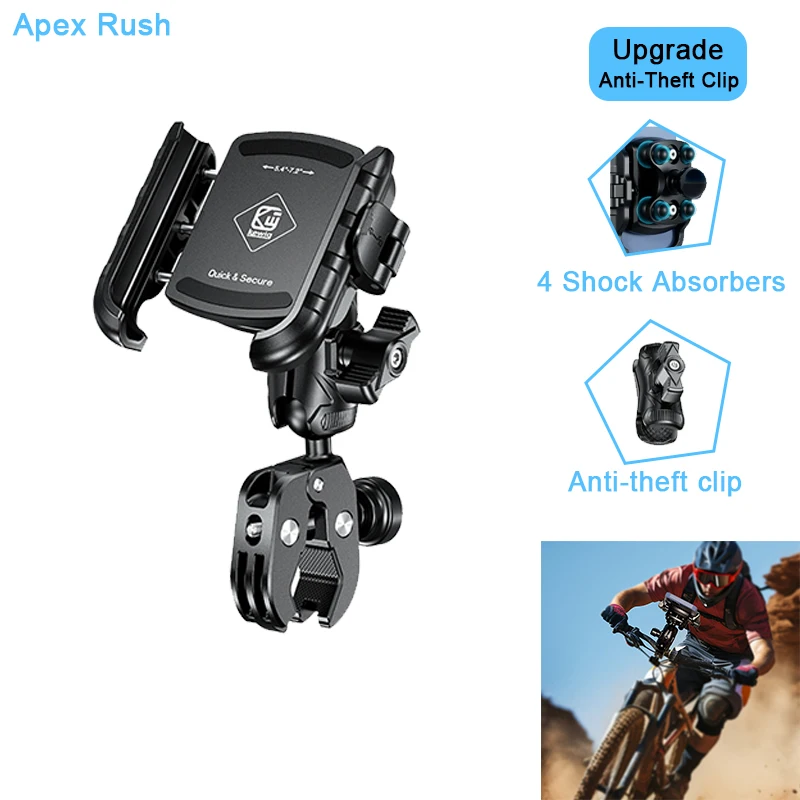 

Держатель для телефона на мотоцикл Apex Rush, алюминиевый, ударопрочный, с защитой от кражи, с замком 1s, для велосипедов, скутеров, квадроциклов, совместим с телефонами 5,4-7,2 дюйма