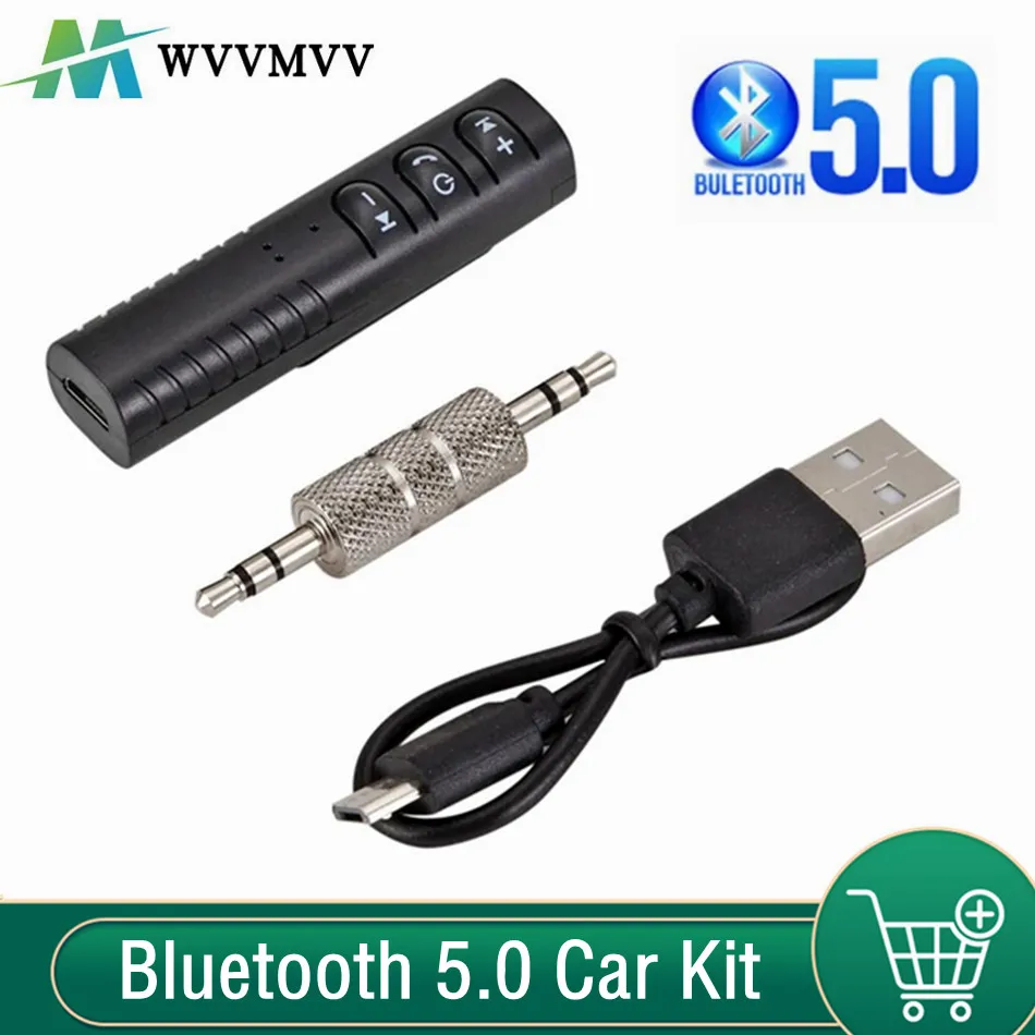 

WvvMvv Bluetooth 5.0 Car Kit Wireless Handsfree AUX Stereo Music Audio Receiver Adapter Mini 3.5Mm Jack For Speakers Headphone