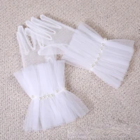wedding gloves short model in white color pearl lace short mesh gloves