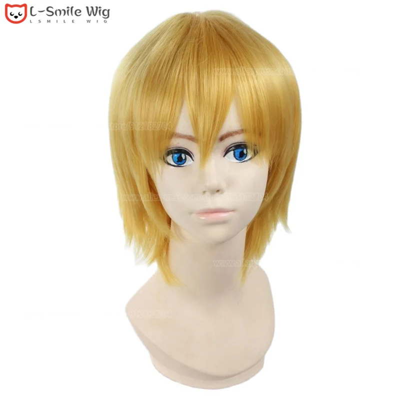 Парик для косплея из аниме Hunter x Kurapika короткие золотистые кольца аксессуары на