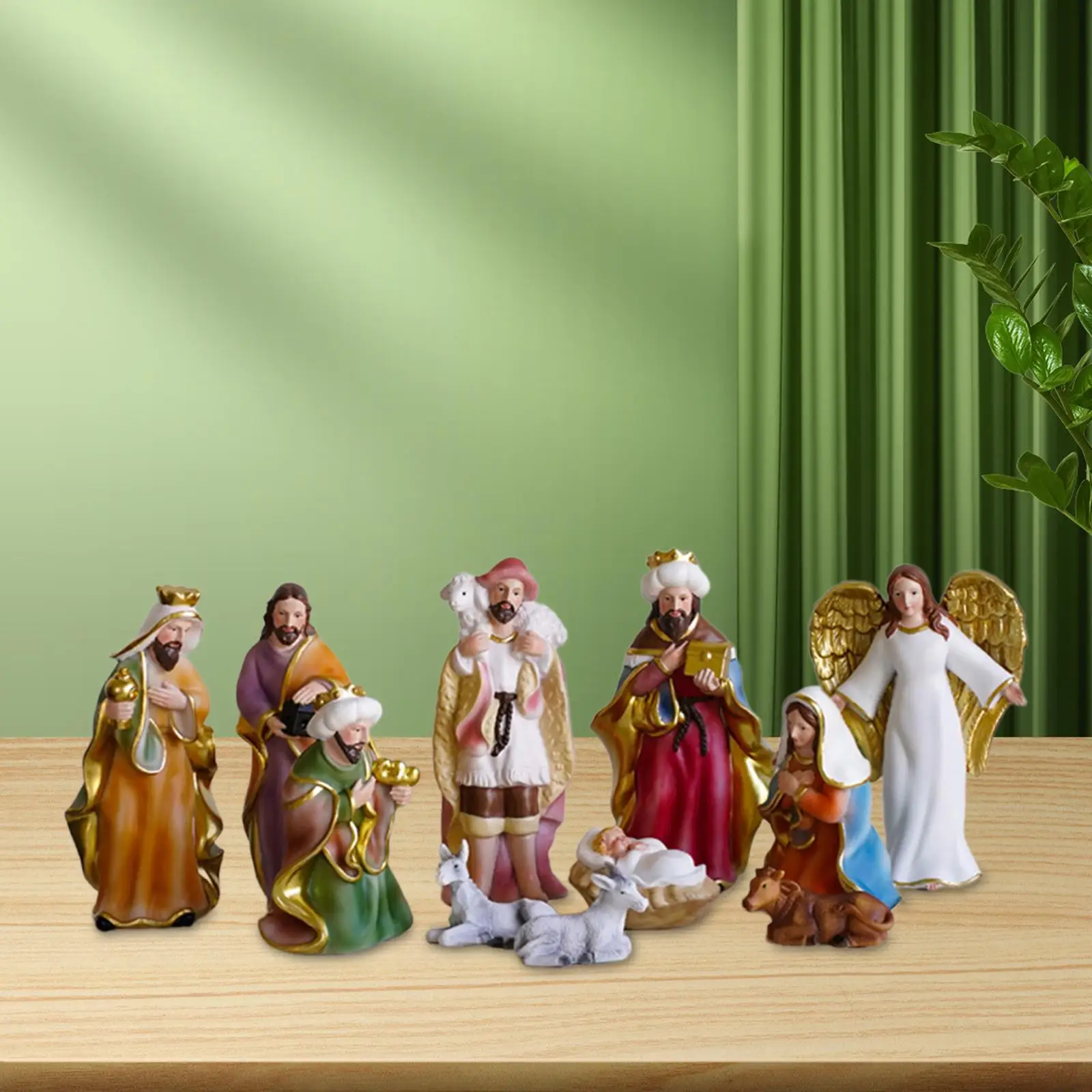 

11 Pieces Nativity Figurine Display Set Manger Set for Shelf Tabletop Office