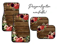 monogram floral rose car mats on dark wood personalization available