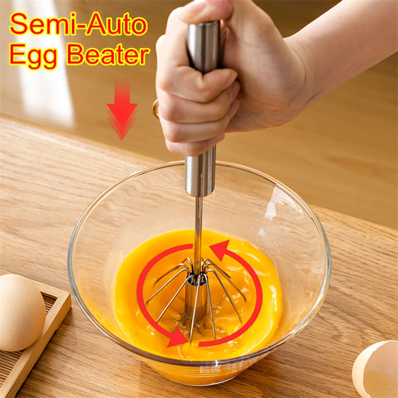 

Semi Automatic Mixer Egg Beater Manual Self Turning Stainless Steel Easy Whisk Hand Blender Egg Cream Stirring Kitchen Tools